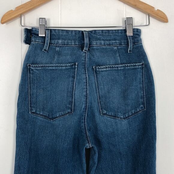 Frame Denim Flounce Flare Jean Crop High Rise Size 24 Copeland Blue Medium Wash - Picture 9 of 16